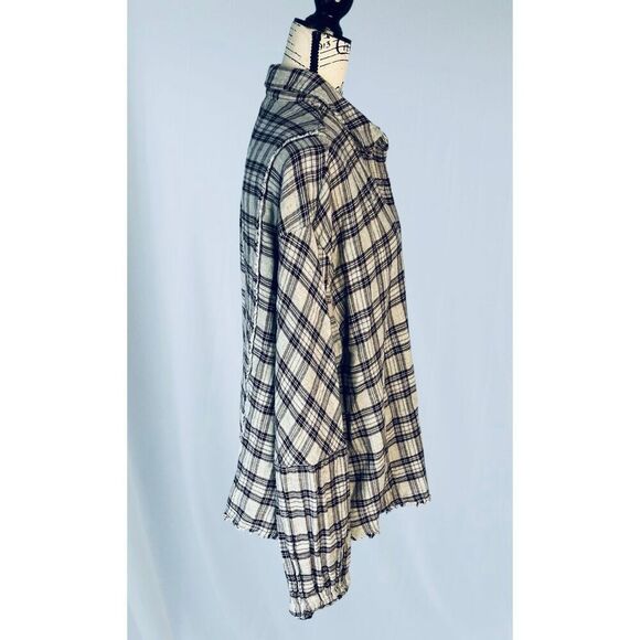 Gilded Intent Women’s L Frayed Flannel Shirt Plaid black, gray, burgundy NWT - Picture 6 of 13